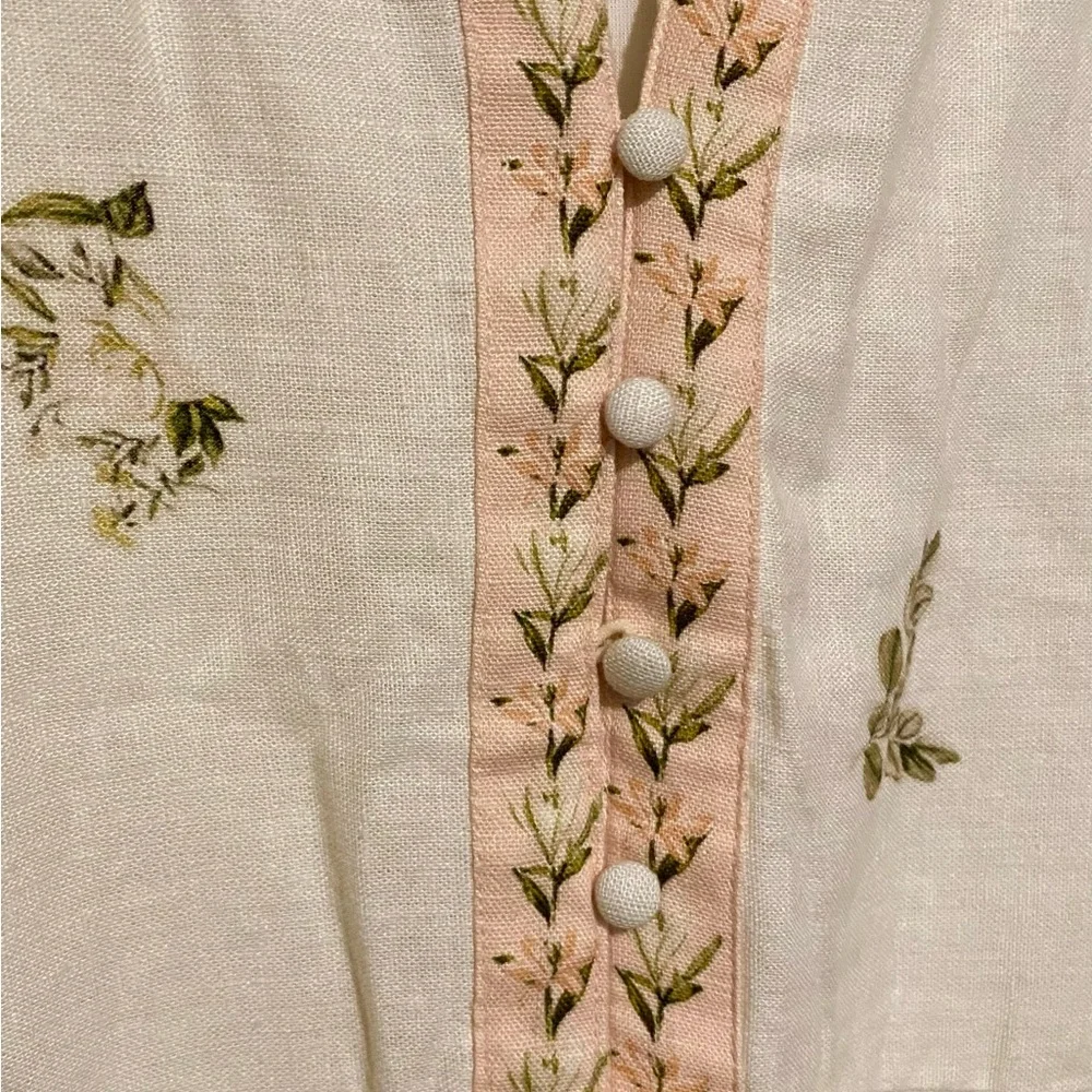 Calypso St. Barth Linen Cream Floral Long-Sleeve Midi Dress L - Picture 6 of 11